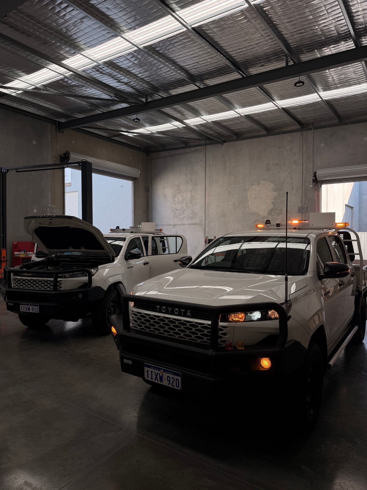 Hilux fleet vehicles in the Wangara workshop